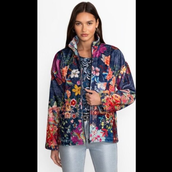 NWT Johnny Was Joan Zip Sherpa Jacket Reversible Dreamer Blu Medium - Picture 7 of 16